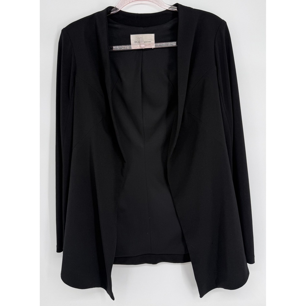 BCBGeneration Womens Black Open Front Collarless Blazer Jacket Structured Sz‎ M